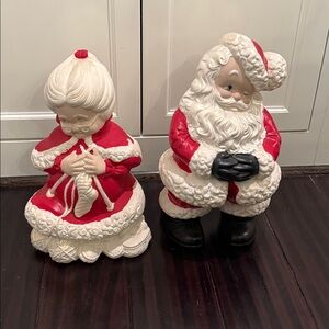 Vintage Mr and Mrs Santa Claus Atlantic Mold Ceramic Figures Large 14” Red White